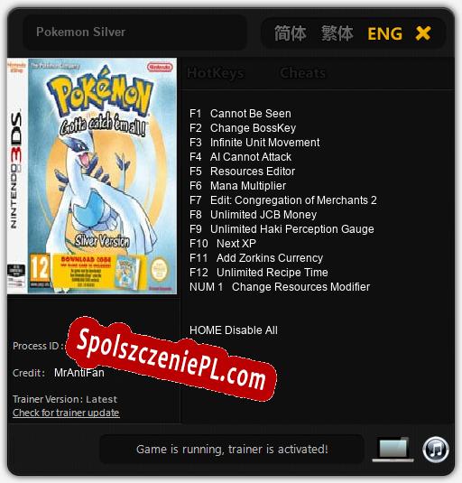 Pokemon Silver: Cheats, Trainer +13 [MrAntiFan]