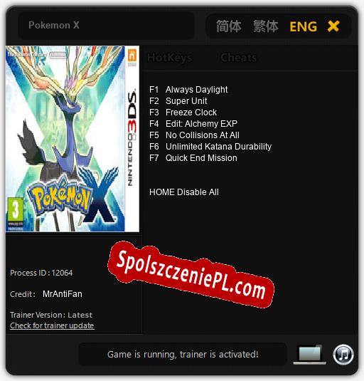 Pokemon X: Cheats, Trainer +7 [MrAntiFan]