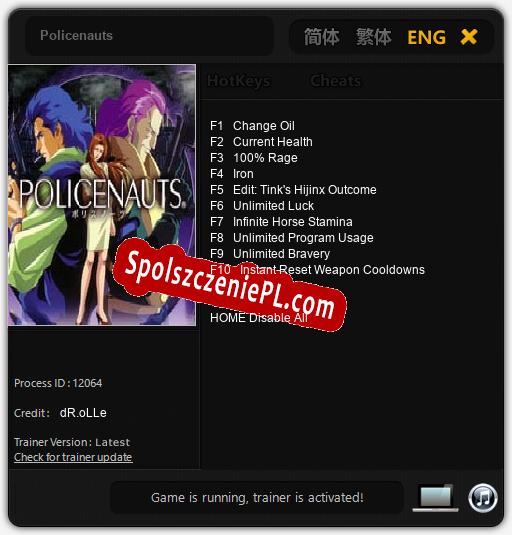 Policenauts: Cheats, Trainer +10 [dR.oLLe]