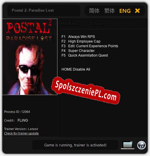 Treinador liberado para Postal 2: Paradise Lost [v1.0.1]