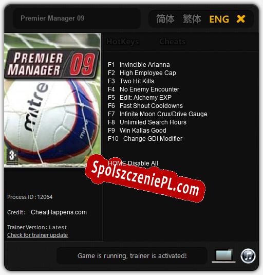 Premier Manager 09: Cheats, Trainer +10 [CheatHappens.com]