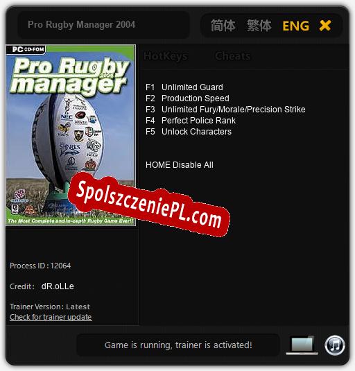 Pro Rugby Manager 2004: Cheats, Trainer +5 [dR.oLLe]