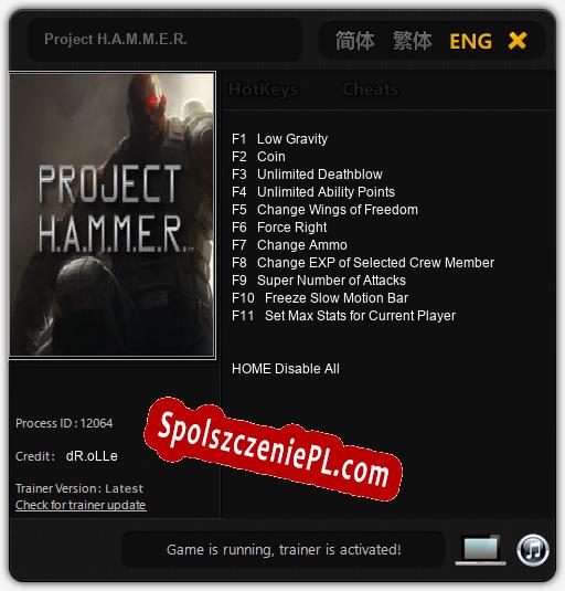 Treinador liberado para Project H.A.M.M.E.R. [v1.0.6]