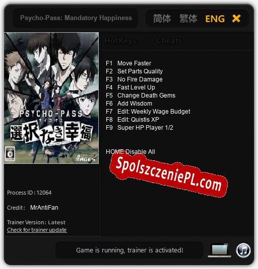 Psycho-Pass: Mandatory Happiness: Cheats, Trainer +9 [MrAntiFan]