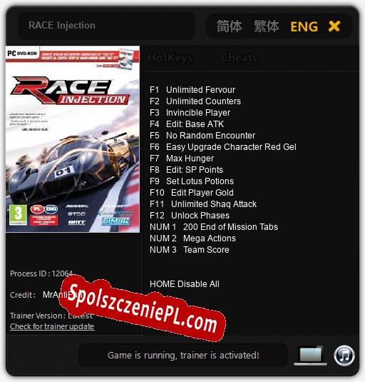 RACE Injection: Trainer +15 [v1.7]