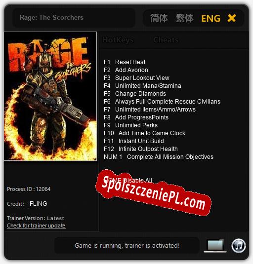 Treinador liberado para Rage: The Scorchers [v1.0.7]