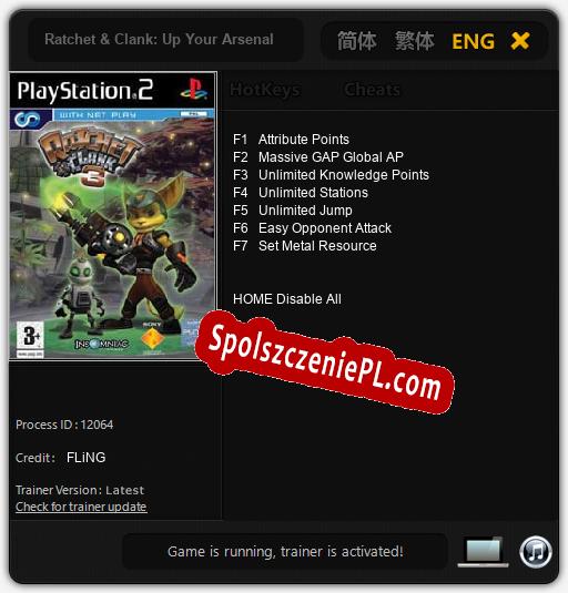 Treinador liberado para Ratchet & Clank: Up Your Arsenal [v1.0.6]