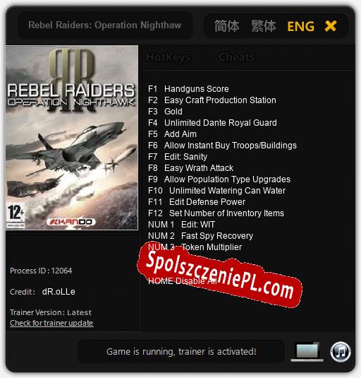 Treinador liberado para Rebel Raiders: Operation Nighthawk [v1.0.6]