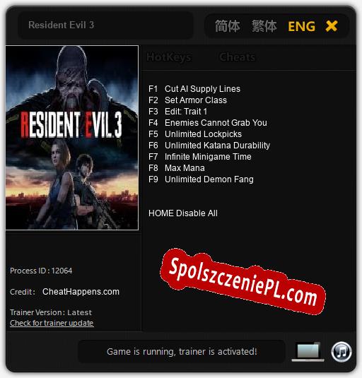 Resident Evil 3: Treinador (V1.0.11)