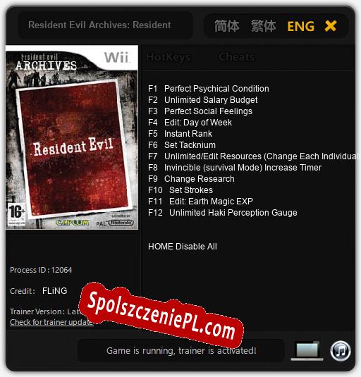 Treinador liberado para Resident Evil Archives: Resident Evil [v1.0.2]