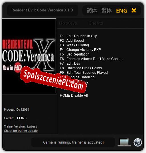 Treinador liberado para Resident Evil: Code Veronica X HD [v1.0.1]