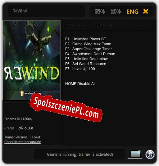 Treinador liberado para ReWind [v1.0.8]