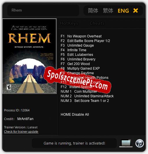 Rhem: Cheats, Trainer +15 [MrAntiFan]