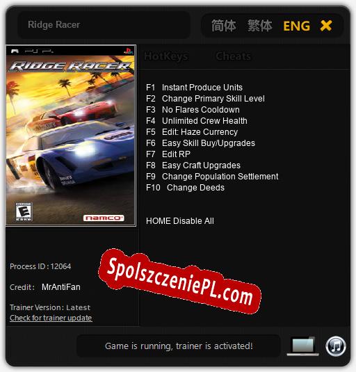 Treinador liberado para Ridge Racer [v1.0.6]