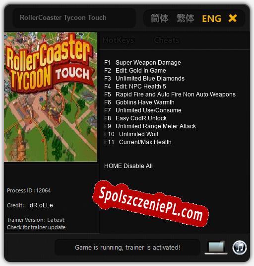 RollerCoaster Tycoon Touch: Treinador (V1.0.17)