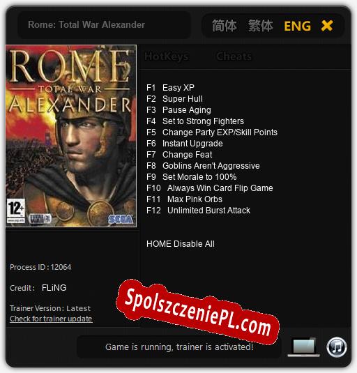 Rome: Total War Alexander: Cheats, Trainer +12 [FLiNG]