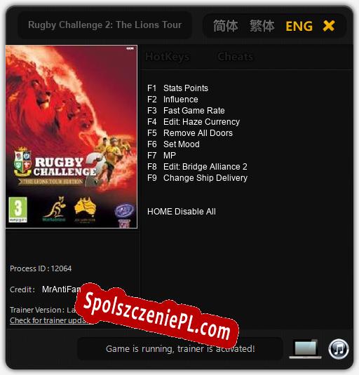 Rugby Challenge 2: The Lions Tour Edition: Trainer +9 [v1.3]