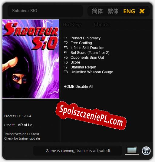 Saboteur SiO: Trainer +8 [v1.7]