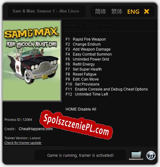 Sam & Max: Season 1 – Abe Lincoln Must Die!: Trainer +12 [v1.2]