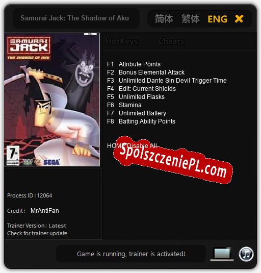 Samurai Jack: The Shadow of Aku: Cheats, Trainer +8 [MrAntiFan]