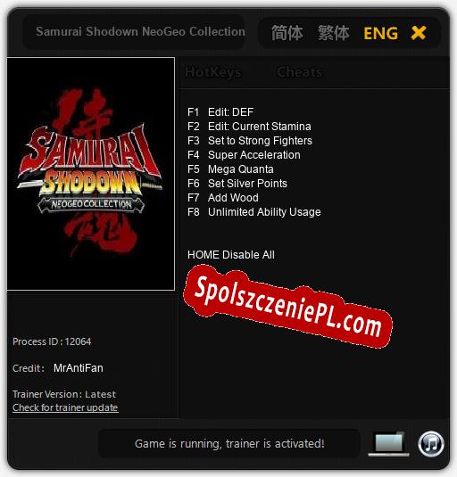 Treinador liberado para Samurai Shodown NeoGeo Collection [v1.0.4]