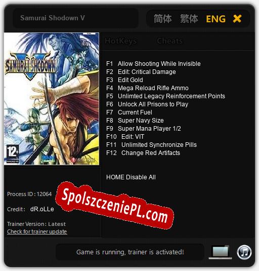 Samurai Shodown V: Cheats, Trainer +12 [dR.oLLe]