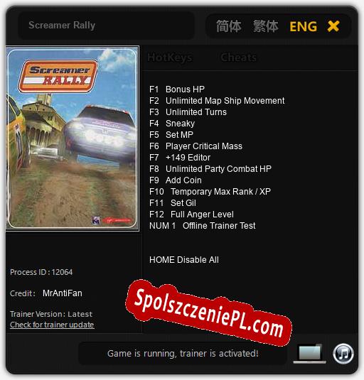 Treinador liberado para Screamer Rally [v1.0.2]