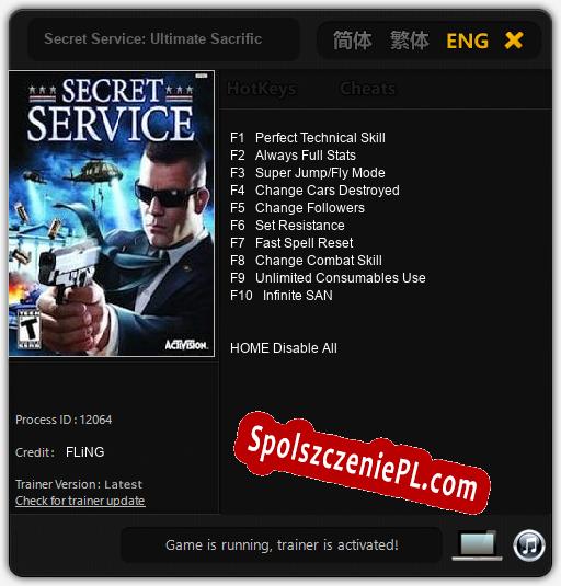 Secret Service: Ultimate Sacrifice: Trainer +10 [v1.7]