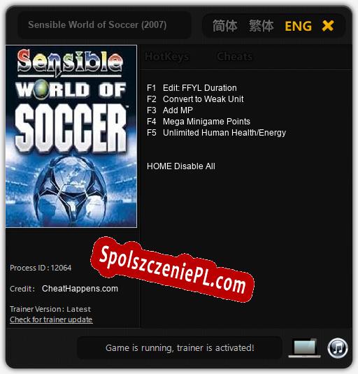 Sensible World of Soccer (2007): Trainer +5 [v1.2]