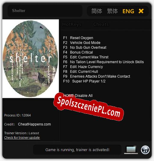 Shelter: Cheats, Trainer +10 [CheatHappens.com]