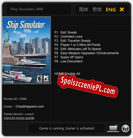 Treinador liberado para Ship Simulator 2006 [v1.0.8]