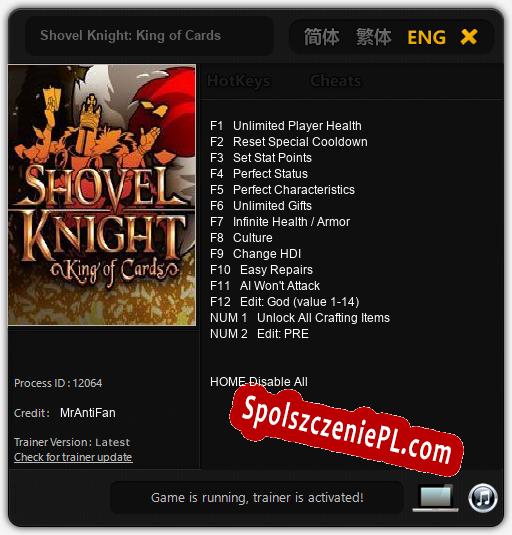 Shovel Knight: King of Cards: Cheats, Trainer +14 [MrAntiFan]