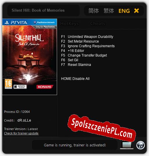 Silent Hill: Book of Memories: Cheats, Trainer +7 [dR.oLLe]