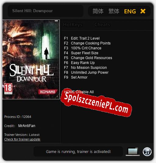 Silent Hill: Downpour: Cheats, Trainer +9 [MrAntiFan]