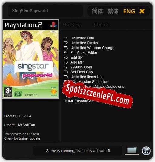 Treinador liberado para SingStar Popworld [v1.0.3]