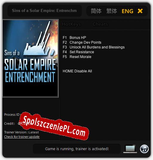 Treinador liberado para Sins of a Solar Empire: Entrenchment [v1.0.6]