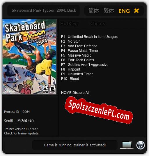 Skateboard Park Tycoon 2004: Back in USA: Cheats, Trainer +10 [MrAntiFan]