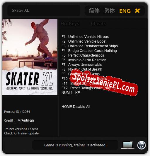 Treinador liberado para Skater XL [v1.0.6]