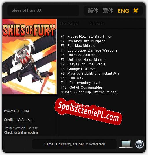 Skies of Fury DX: Trainer +13 [v1.3]