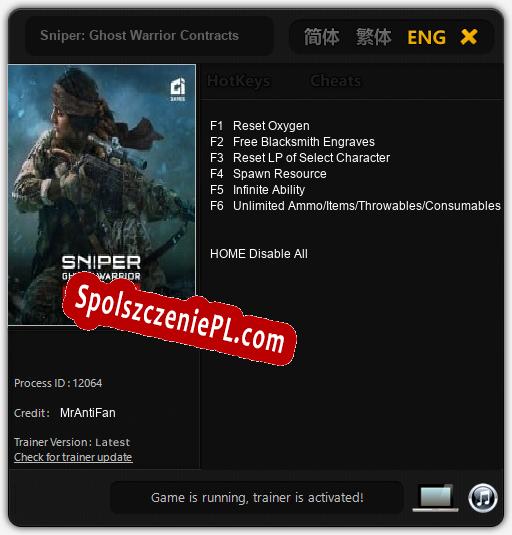 Sniper: Ghost Warrior Contracts: Trainer +6 [v1.8]