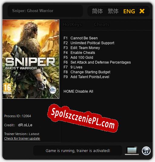 Sniper: Ghost Warrior: Cheats, Trainer +9 [dR.oLLe]