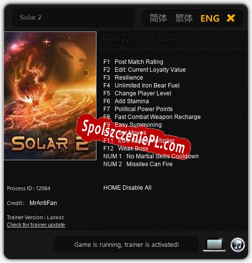 Solar 2: Cheats, Trainer +14 [MrAntiFan]