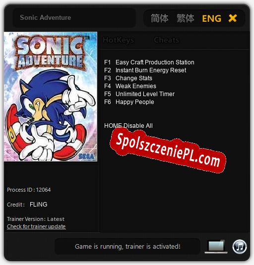 Treinador liberado para Sonic Adventure [v1.0.8]