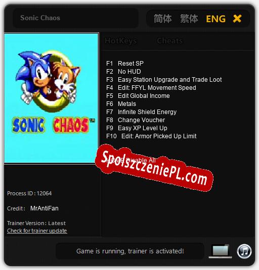 Sonic Chaos: Treinador (V1.0.52)