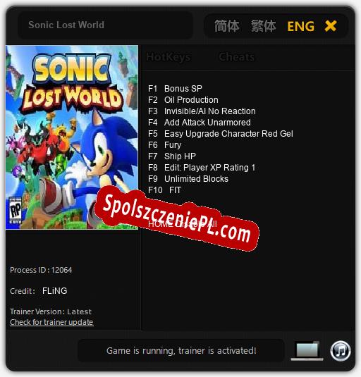 Sonic Lost World: Treinador (V1.0.49)