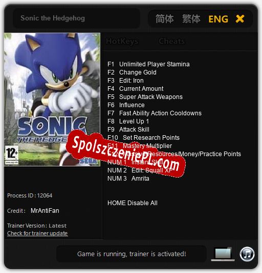 Treinador liberado para Sonic the Hedgehog [v1.0.4]