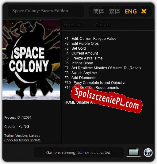 Space Colony: Steam Edition: Treinador (V1.0.50)