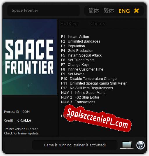 Treinador liberado para Space Frontier [v1.0.3]