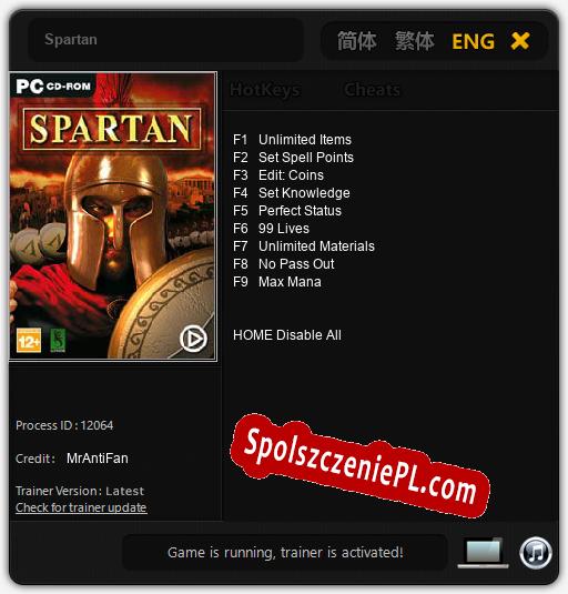 Spartan: Trainer +9 [v1.3]