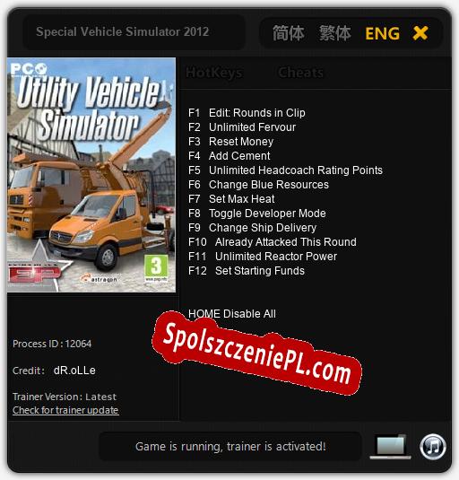 Treinador liberado para Special Vehicle Simulator 2012 [v1.0.9]